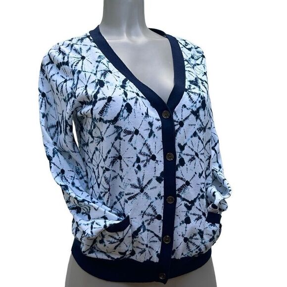 Thakoon X Target Shibori Cardigan Women's Large Blue & White Button Front Cotton - Picture 1 of 8